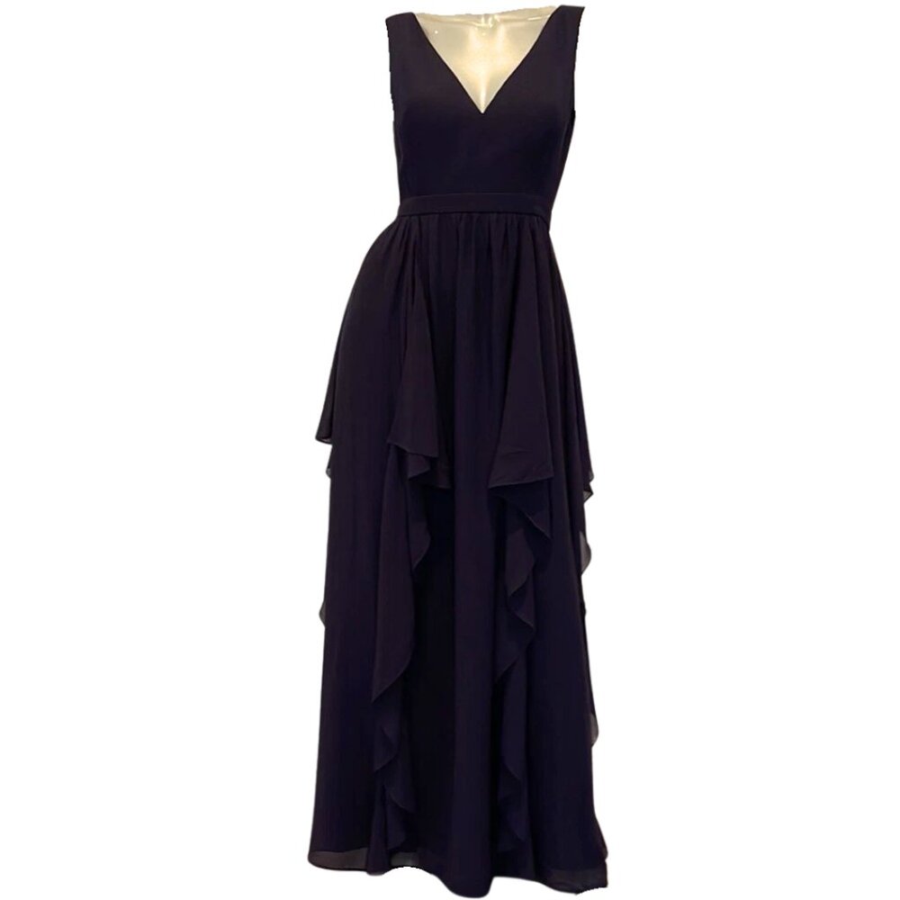 Lace & Mesh 1X navy blue ruffle maxi dress